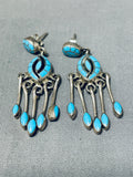 Museum Quality Vintage Native American Zuni Turquoise Sterling Silver Inlay Earrings-Nativo Arts