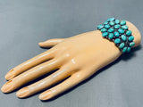 Gorgeous Vintage Native American Navajo Earth Blue Turquoise Cluster Sterling Silver Bracelet-Nativo Arts