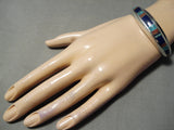 Important Vintage Native American Navajo Ray Tracey Turquoise Inlay Sterling Silver Bracelet-Nativo Arts