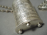 Heavy Thick Sturdy Navajo Sterling Silver Native American Pillbox Necklace-Nativo Arts