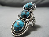 One Of Biggest Best Vintage Native American Navajo Jess Martinez Turquoise Sterling Silver Ring-Nativo Arts