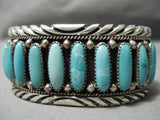 One Of Best Vintage Native American Navajo Long Carico Lake Turquoise Sterling Silver Bracelet-Nativo Arts