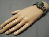 Early 1900's Vintage Native American Navajo Green Turquoise Sterling Silver Bracelet Old-Nativo Arts