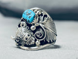 Big Buffalo Mens Native American Navajo Turquoise Sterling Silver Ring-Nativo Arts