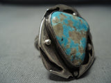 Huge Early #8 Turquoise Vintage Native American Navajo Sterling Silver Ring Old-Nativo Arts