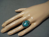 Exquisite Vintage Native American Navajo Pilot Mountain Turquoise Sterling Silver Ring-Nativo Arts