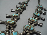 Rare #8 Vintage Native American Navajo #8 Turquoise Sterling Silver Squash Blossom Necklace-Nativo Arts