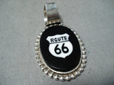 Fantastic Navajo Jet Sterling Silver Rt.66 Pendant Native American-Nativo Arts
