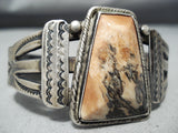 Early Vintage Native American Navajo Petrified Wood Sterling Silver Bracelet Old-Nativo Arts
