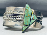 Jaw Dropping Vintage Native American Navajo Green Turquoise Sterling Silver Inlay Bracelet-Nativo Arts