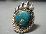 Amazing Vintage Native American Navajo Paw Cerrillos Turquoise Sterling Silver Ring Old-Nativo Arts