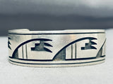 Long Wave Vintage Native American Hopi Hand Carved Sterling Silver Bracelet Cuff-Nativo Arts