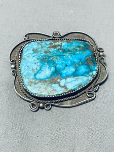 Colossal Vintage Native American Navajo Turquoise Mountain Sterling Silver Pin-Nativo Arts