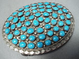Incredible Vintage Native American Navajo Turquoise Cluster Sterling Silver Buckle Old-Nativo Arts