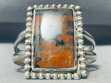 Most Unique Rectangular Vintage Native American Navajo Petrified Wood Sterling Silver Bracelet-Nativo Arts