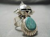 Detailed!! Vintage Native American Navajo Green Turquoise Sterling Silver Kachina Ring-Nativo Arts