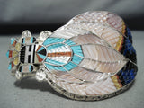 Fabulous Native American Zuni Mother Of Pearl & Turquoise Sterling Silver Bracelet-Nativo Arts
