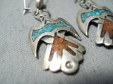 Unique Vintage Native American Navajo Turquoise Chip Inlay Sterling Silver Birds Earrings Old-Nativo Arts