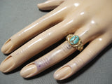 Incredible 14k Gold Vintage Navajo Spiderweb Turquoise Native American Ring-Nativo Arts