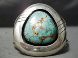 Fat Teardrop Vintage Native American Navajo Carico Lake Turquoise Sterling Silver Bracelet-Nativo Arts