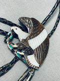 Eagle Eats Snake Vintage Zuni Turquoise Sterling Silver inlay Bolo Tie-Nativo Arts