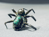 Rare Vintage Native American Navajo Old Kingman Turquoise Sterling Silver Spider Pin-Nativo Arts