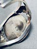 Signed Vintage Native American Navajo Big Turquoise Sterling Silver Leaf Bracelet-Nativo Arts