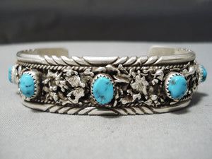 Slags Of Sterling Vintage Native American Navajo Turquoise Silver Bracelet Old-Nativo Arts