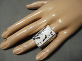 Huge Men's Native American Navajo Sterling Silver Heavy White Buffalo Turquoise Ring-Nativo Arts
