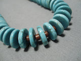 Incredible Vintage Native American Navajo Turquoise Disc Heishi Sterling Silver Necklace Old-Nativo Arts