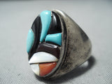 Geneva Terrazas Vintage Native American Zuni Turquoise Croal Sterling Silver Ring Old-Nativo Arts