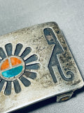 Native American Early Inlay Vintage Zuini Turquoise Sterling Silver Buckle-Nativo Arts