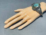 Rare Turquoise Mine Vintage Native American Navajo Sterling Silver Leaves Bracelet-Nativo Arts