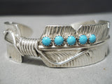 Detailed!! Vintage Native American Navajo Hand Carved Sterling Silver Turquoise Bracelet-Nativo Arts