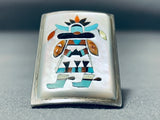 Flo Panteah Huge Vintage Native American Zuni Turquoise Sterling Silver Kachina Ring-Nativo Arts