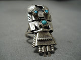 Quality Earlier Vintage Native American Navajo Turquoise Sterling Silver Kachina Ring Old-Nativo Arts