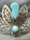Intricate Vintage Flying Bug Turquoise Sterling Silver Bracelet-Nativo Arts