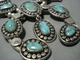 353 Gram Vintage Native American Jewelry Navajo Green Turquoise Sterling Silver Squash Blossom Necklace-Nativo Arts