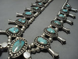 353 Gram Vintage Native American Jewelry Navajo Green Turquoise Sterling Silver Squash Blossom Necklace-Nativo Arts