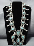 353 Gram Vintage Native American Jewelry Navajo Green Turquoise Sterling Silver Squash Blossom Necklace-Nativo Arts