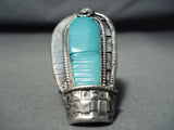Native American Very Important Historical Eddie Beyuka Turquoise Zuni Sterling Silver Ring-Nativo Arts