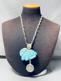 Important Vintage Native American Navajo Turquoise Rabbit Sterling Silver Necklace-Nativo Arts