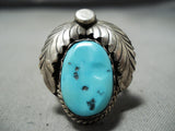 Incredible Vintage Native American Navajo Leaf Sleeping Beauty Turquoise Sterling Silver Ring-Nativo Arts