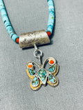 Fascinating Vintage Native American Navajo Turquoise Sterling Silver Butterfly Necklace-Nativo Arts