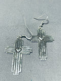 Beautiful Native American Navajo Sterling Silver Cross Earrings-Nativo Arts