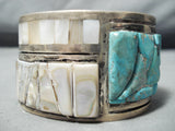 One Of The Best Vintage Native American Navajo Turquoise Pearl Sterling Silver Inlay Bracelet-Nativo Arts