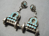 Best Vintage Native American Zuni Wagon Dishta Turquoise Sterling Silver Earrings-Nativo Arts