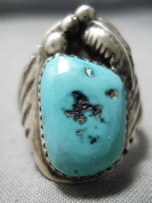 Wonderful Vintage Native American Navajo Kingman Turquoise Sterling Silver Ring Old-Nativo Arts