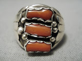 Chunky Red Coral Vintage Navajo Sterling Silver Native American Ring-Nativo Arts