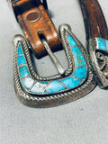 Native American Museum Vintage Zuni Turquoise Inlay Sterling Silver Ranger Belt Old-Nativo Arts